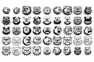 Collection of Angry Bulldog Mascot Illustrations in Black and White with Spiked Collars vector