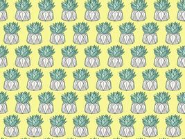 seamless pattern showcasing geometric planters filled with green succulents on a vibrant yellow background. Ideal for wallpapers, stationery, fabric, and digital prints vector