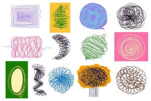 Colorful Chaotic Lines and Abstract Loops isolated on White Background. Hand Drawn Scribble Shapes Collection. Perfect for modern art prints, design textures vector