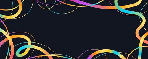 Modern Hand Drawn Abstract Wavy Lines and Scribble Sketches with Vibrant Colors on a Black Background. Playful geometric fluid organic shapes isolated. Trendy colorful freehand line doodles. vector
