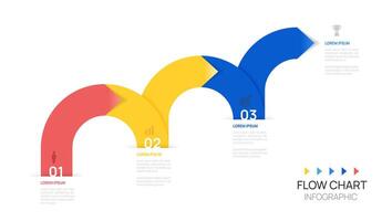 Infographic flow chart arrow business template with icons and 3 options or steps design. vector