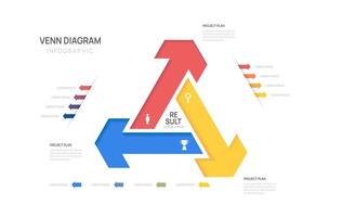 Venn diagram infographic triangle arrow chart template for business start up presentation with venn diagram element illustration. vector