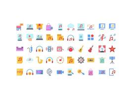 Set of 50 music icons for a vibrant and colorful music collection, suitable for a variety of creative projects and energetic designs. vector