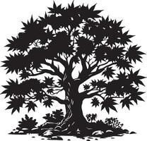 The black and white creative illustration of a tree with leaves for your design vector
