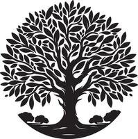 a black and white illustration of a tree with leaves vector