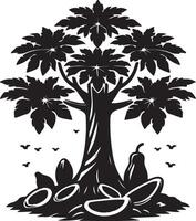 A unique black and white illustration of a tree with fruit vector