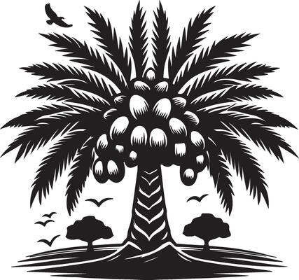 a palm tree with birds and a bird on it