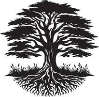 the unique silhouette of a tree with roots vector