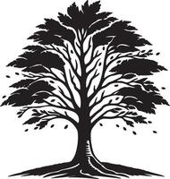 black and white illustration of a tree with leaves for your design vector