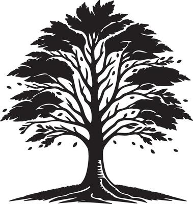black and white illustration of a tree with leaves for your design
