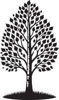a black and white creaitve illustration of a tree with leaves vector