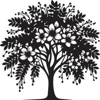 a black and white silhouette of a tree with flowers vector