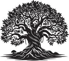 an illustration of an oak tree with roots vector