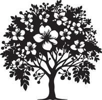 a black and white illustration of a tree with flowers vector