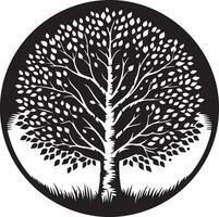 The clean and unique black and white illustration of a tree with leaves vector