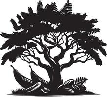 a black and white illustration of a tree with bananas vector