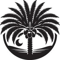 palm tree with moon and palm tree silhouette illustration vector