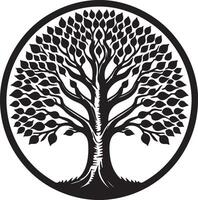 The black and white illustration of a tree in a circle vector