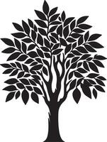 A unique black and white silhouette of a tree with leaves vector
