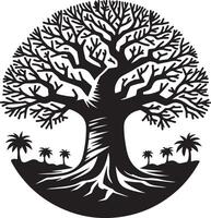 a black and white logo of a tree with palm trees vector