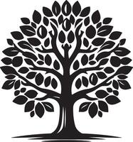 a black and white tree with leaves vector