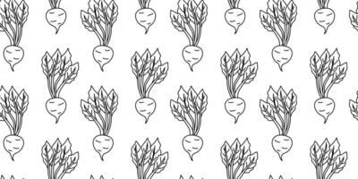 Artistic pattern featuring illustrated radishes in black and white on a simple background vector