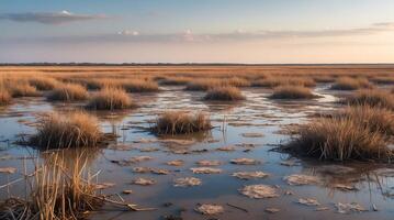 Wetlands experiencing drying conditions and changes in ecosystems due to climate impact photo