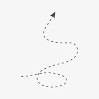 Arrow up, dashed direction line with loop. Navigation marker vector