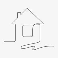 House in continuous line. Home architecture minimalist concept. Hand drawn thin one line illustration vector