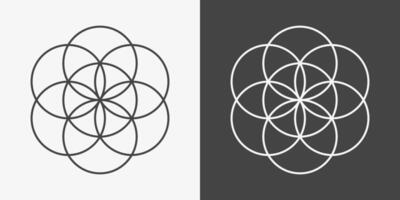 Set of Seed of life emblem. Black and white flora figur vector