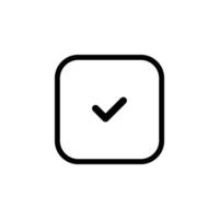 Minimalist checkmark icon inside a solid black square. Symbol of approval, success, or task completion. Clean illustration for web design, app interface, and graphic design projects vector