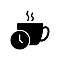Coffee break icon in flat style. Clock with cup illustration on blank isolated background. Breakfast time business concept. vector
