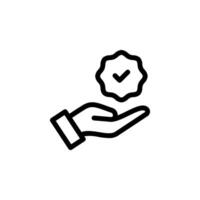 Quality Guarantee Icon. Hand Holding Checkmark Badge. color editable vector