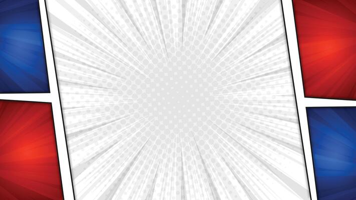Comic Style Background Blue and Red Border with Radial Burst Effect