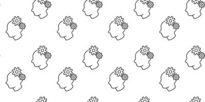 Creative pattern featuring line art heads and gears illustrating innovation and thinking vector