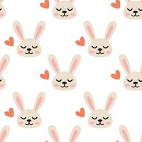 Cute bunny pattern with hearts on a white background in a playful design for kids vector