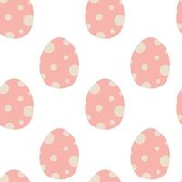 Pattern featuring pink eggs with white polka dots on a clean white background vector