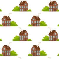 Charming cottage pattern design featuring lush greenery and gentle smoke rising from chimneys vector