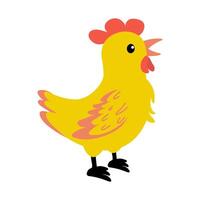 Colorful cartoon chicken standing with a cheerful pose in a simple design vector