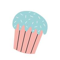 Colorful cupcake with blue frosting and sprinkles on a white background displayed in a playful style vector