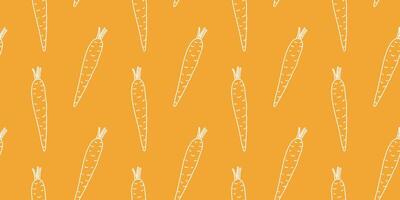 Bright orange background with hand-drawn white carrot patterns creating a playful decorative design vector