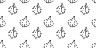 Garlic illustrations in a repeating pattern showcasing culinary art and design elements vector