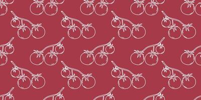 Pattern featuring stylized tomato illustrations on a deep red background for design use vector