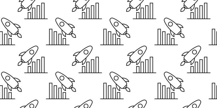 creativo modelo presentando cohetes y bar gráficos para moderno diseño proyectos vector
