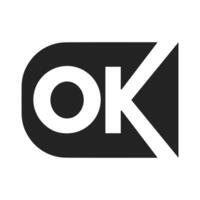 Modern OK symbol logo, bold contrast, minimal design, graphic icon vector