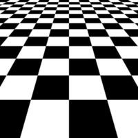 Black and white checkerboard floor with extreme perspective optical illusion vector