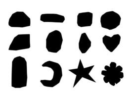 Bold Abstract Black Shape and Silhouette. A collection of 12 bold hand cut abstract elements featuring solid black silhouettes including organic blobs and geometric fragments. vector