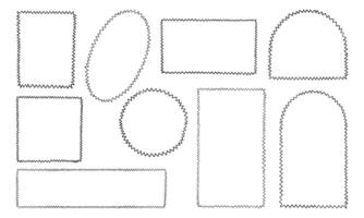 Zigzag Line Frame Shape Collection. A collection of 9 geometric frame shapes outlined with bold zigzag lines. Perfect for modern digital collages, layout accents or edgy poster designs. vector