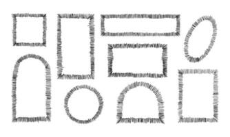 Hand Drawn Scribble Frame Shape Collection. A collection of 9 unique abstract frames created with irregular black line scribbles.Perfect for creative layouts and aesthetic poster designs vector