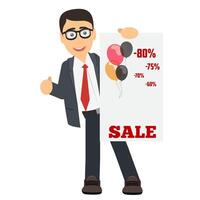 Man with a banner. Discount advertisement vector